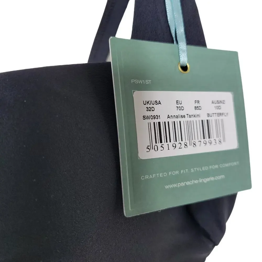 Panache Annalise Underwire Ruched Tankini Butterfly Swim Top Women Sz 32D - Picture 4 of 9